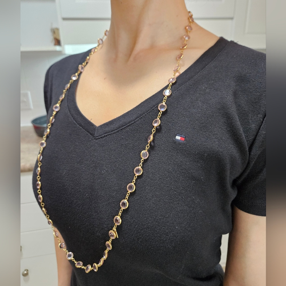 Swarovski Gold-Tone Long Necklace w/ Purple Crystals - Picture 2 of 4
